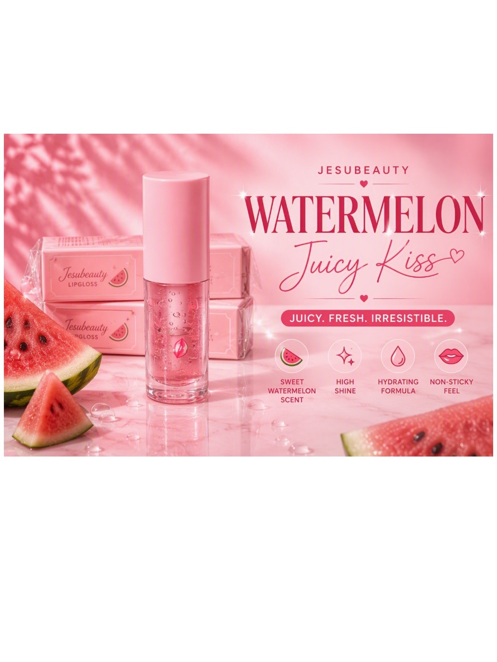 JESUBEAUTY Watermelon Juicy Kiss Lip Gloss — Pink